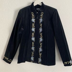 Icelandic Designs Black Velvet Embroidered Jacket Size Small